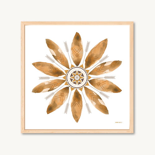 Tan and brown watercolor leaf mandala art print