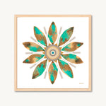 Turquoise watercolor leaf mandala art print