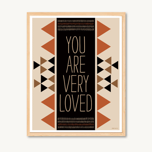 Art print with geometric design and message of self love, red and brown, neutral colors