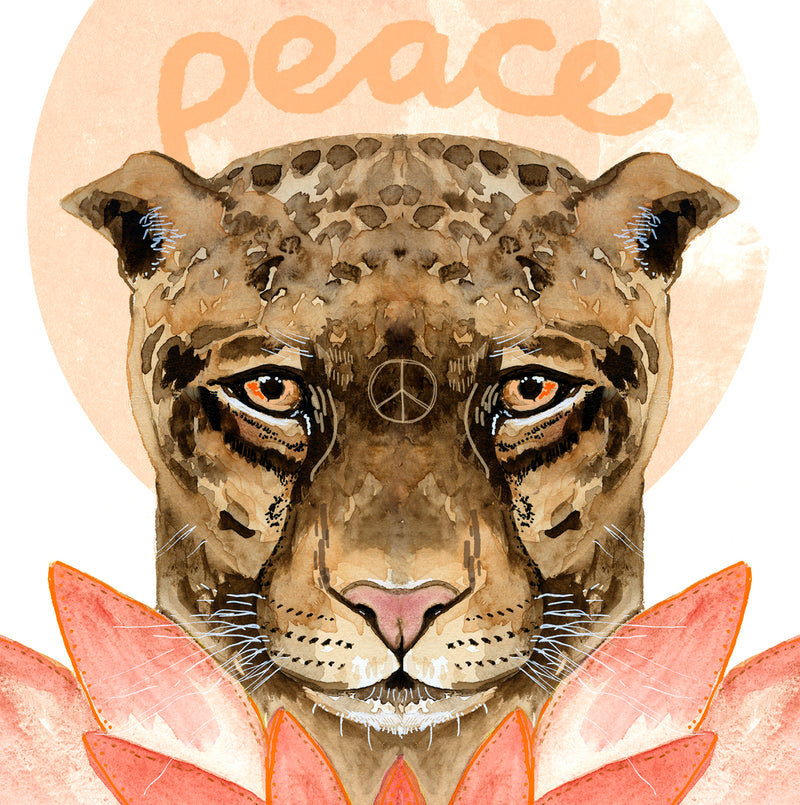 Jaguar large cat message of peace watercolor art print