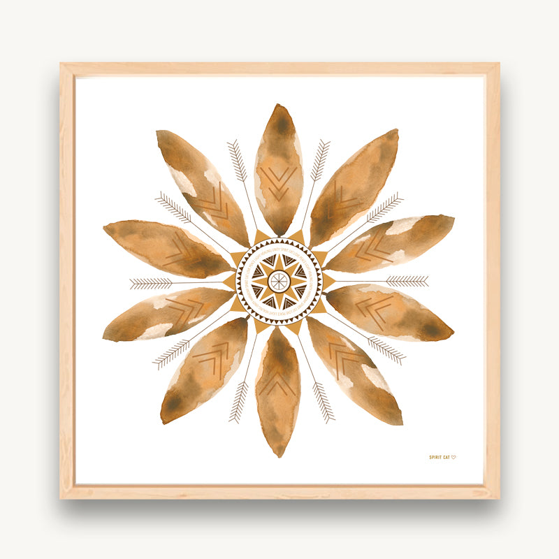 Tan watercolor leaf mandala art print