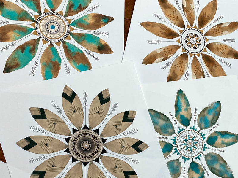 Watercolor leaf mandala art prints collection, Spirit Cat