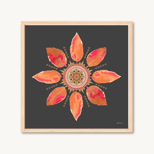 Watercolor leaf painting, mandala painting, mandala art print, leaf mandala, bright colors, modern decor