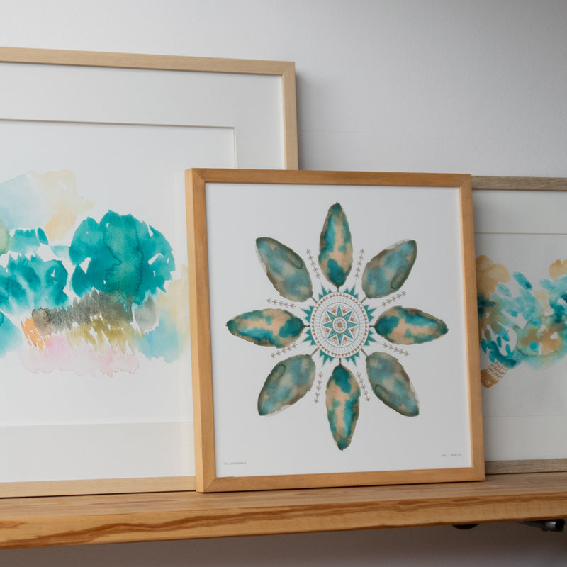 Teal Leaf Mandala Print
