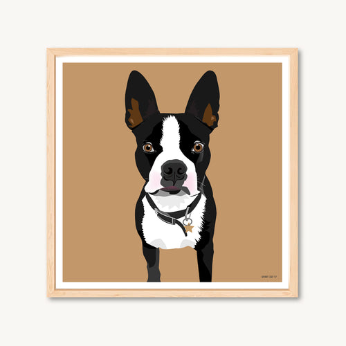 Art print of a Boston Terrier dog, neutral colors, cute dog print