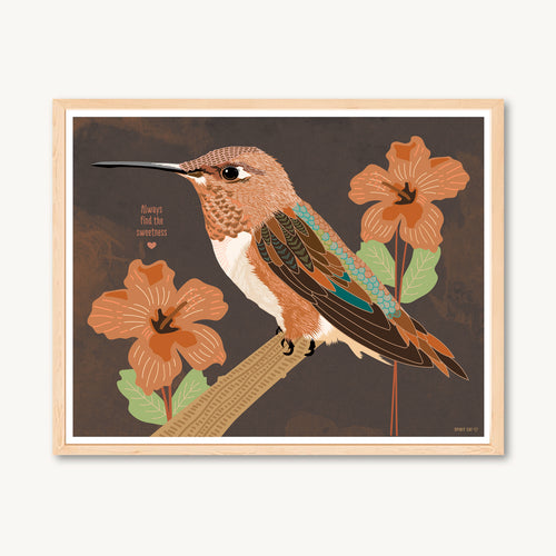 Hummingbird illustration, hummingbird art print, colorful art print, bird art print, flowers, shamanic art