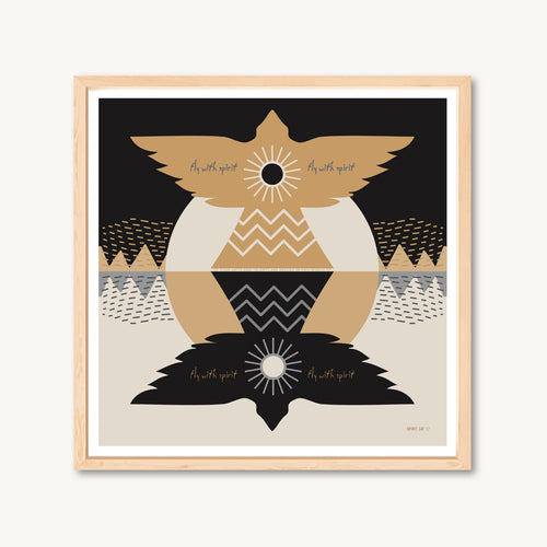 Birds and mountains art print, shamanic art, digital illustration, eagle illustration, hawk art print