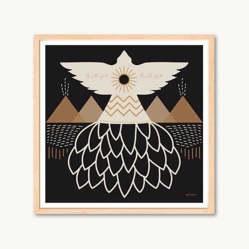 Bird and mountains square art print, Eagle art illustration, shamanic art