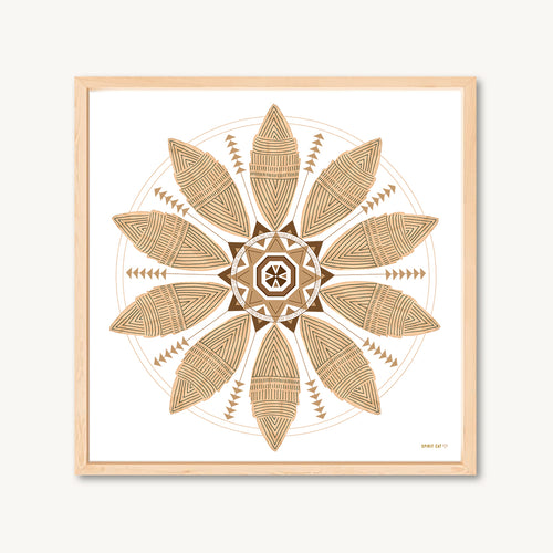 Watercolor leaf mandala art print