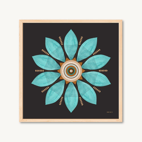 Leaf mandala art print, leaves, leaf art, blue leaves, geometric mandalas, digital art print