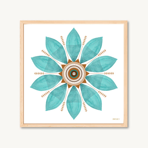 Watercolor leaf mandala art print