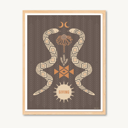 Snake art print, serpent illustration, spiritual art, flowers, geometric art, digital art