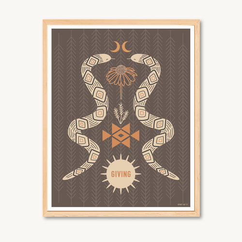 Snake art print, serpent illustration, spiritual art, flowers, geometric art, digital art
