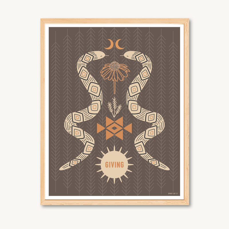 Snake art print, serpent illustration, spiritual art, flowers, geometric art, digital art