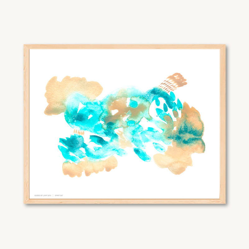 Blue and tan abstract watercolor art print