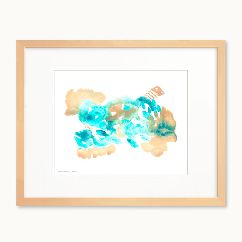 Blue and tan abstract watercolor art print