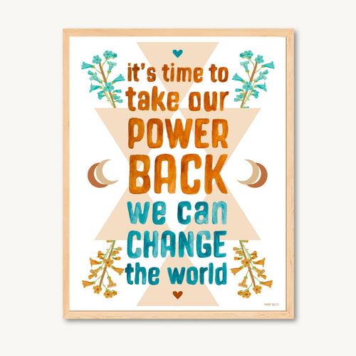 Inspirational art print, feminine power, flowers, moon