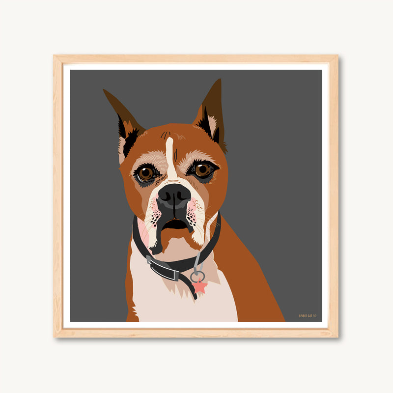 Art print of boxer dog, dog print, neutral colors