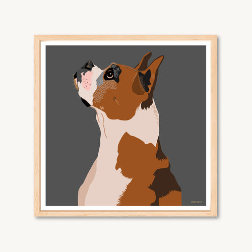 Fine art print of a boxer breed dog, neutral colors art print of boxer