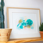 Teal abstract watercolor art print with home decor