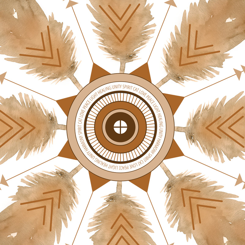 Brown watercolor feather mandala art print with inspirational words