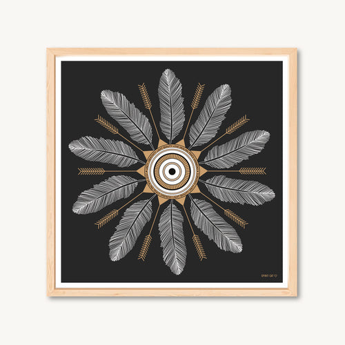 Feather mandala art print, feathers, bird art, native style, bohemian interior styling