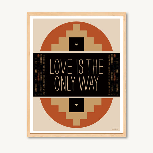 Geometric art print with spiritual and inspirational message, red and tan