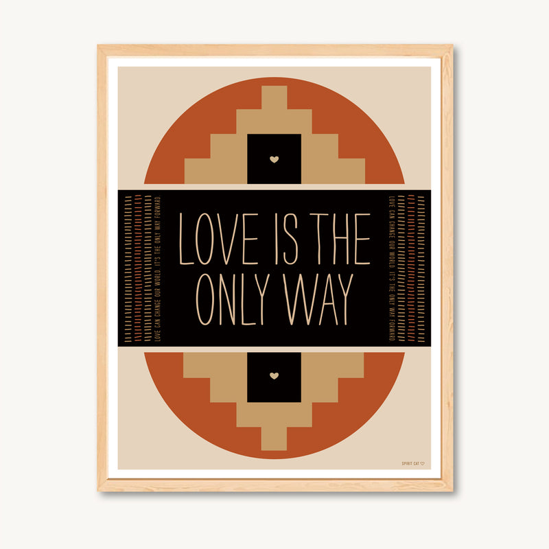 Geometric art print with spiritual and inspirational message, red and tan