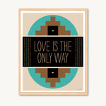 Geometric art print with spiritual and inspirational message, turquoise and tan