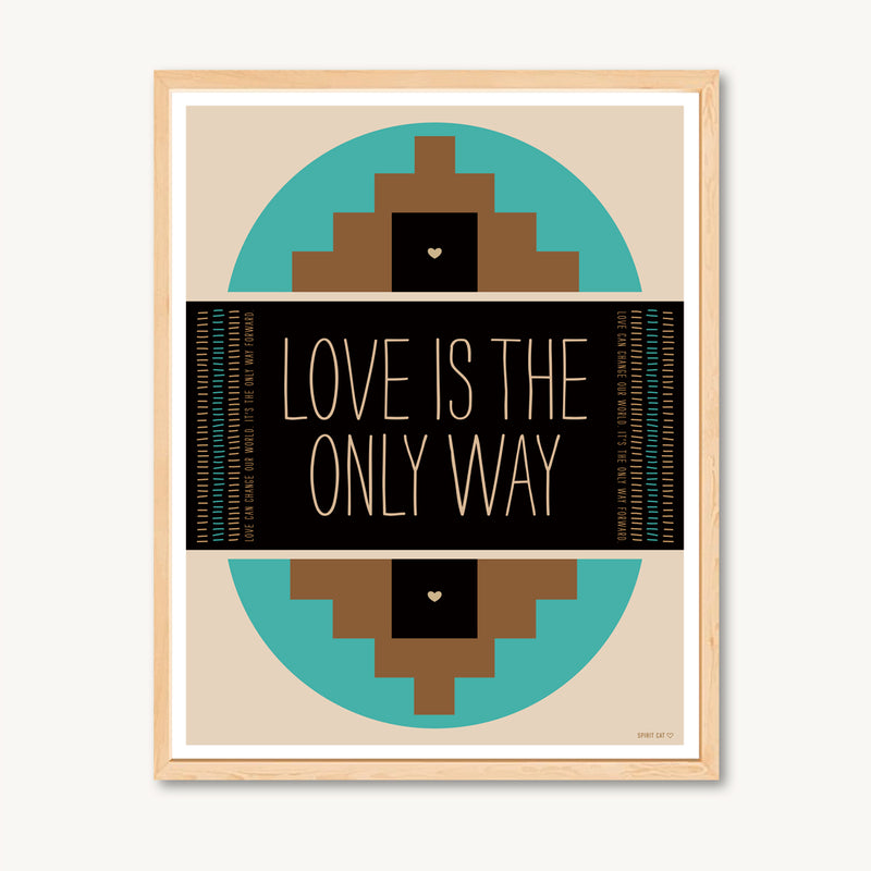 Geometric art print with spiritual and inspirational message, turquoise and tan