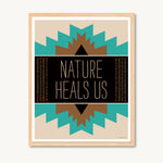Geometric art print with spiritual and inspirational messages, turquoise and brown, shamanism art print