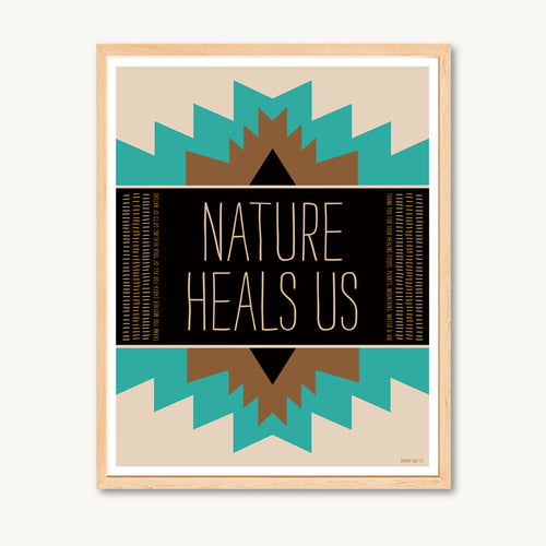 Geometric art print with spiritual and inspirational messages, turquoise and brown, shamanism art print
