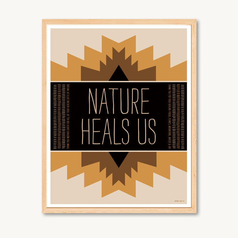 Geometric art print with spiritual and inspirational messages, yellow and brown, shamanism art print