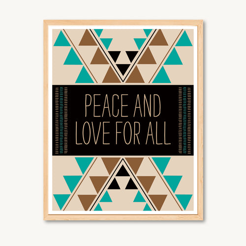 Geometric art print with spiritual and inspirational message, turquoise and brown, shamanic art print