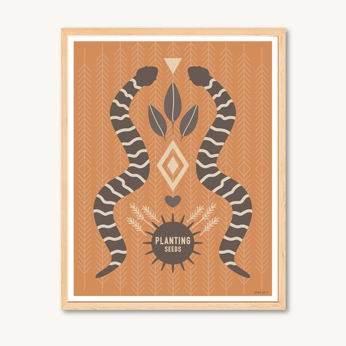 Snake illustration, snake art print, shamanic art, shamanism, flowers