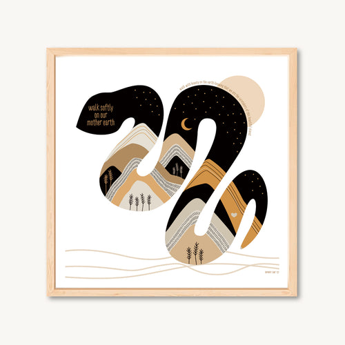 Framed snake print with mountains and neutral colors