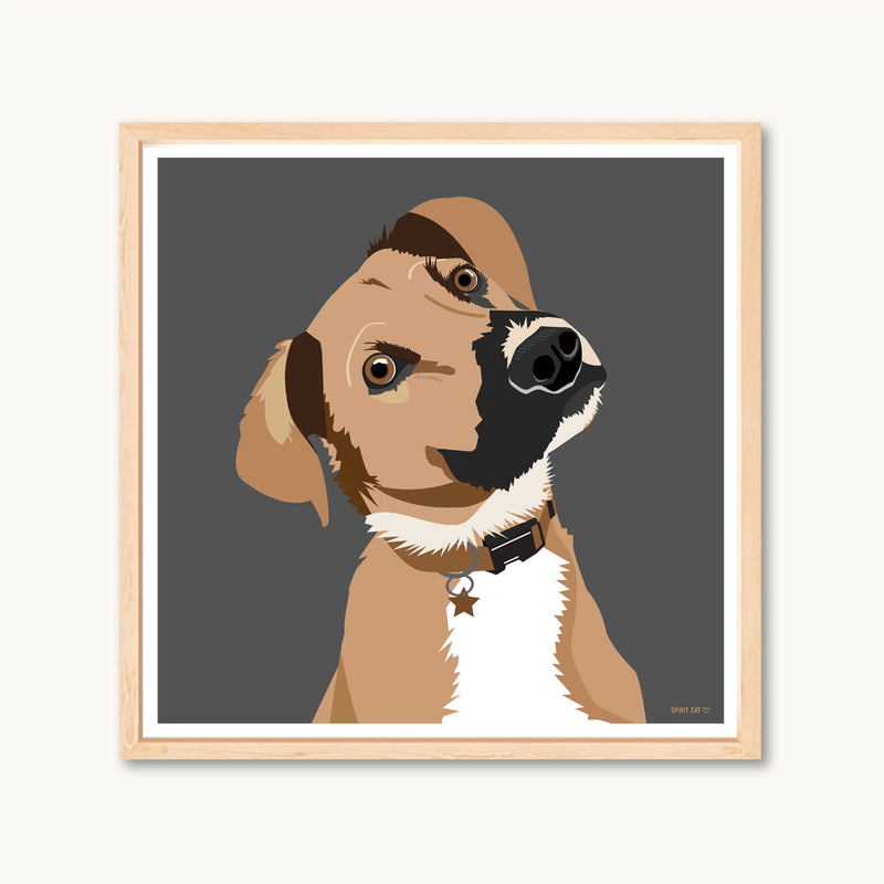 Art print of pitbull dog, tan dog, mutt dog, neutral colors