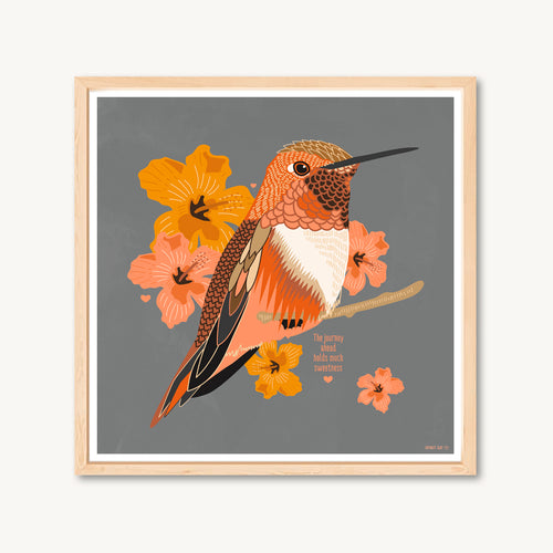 Hummingbird art print, vibrant colors, bird art, flower print, nature