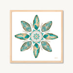 Teal watercolor leaf mandala art print