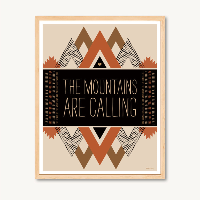 Geometric mountains art print, spiritual and inspirational messages, modern art, red and tan, neutral colors