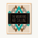 Geometric mountains art print, spiritual and inspirational messages, modern art, turquoise and tan, neutral colors