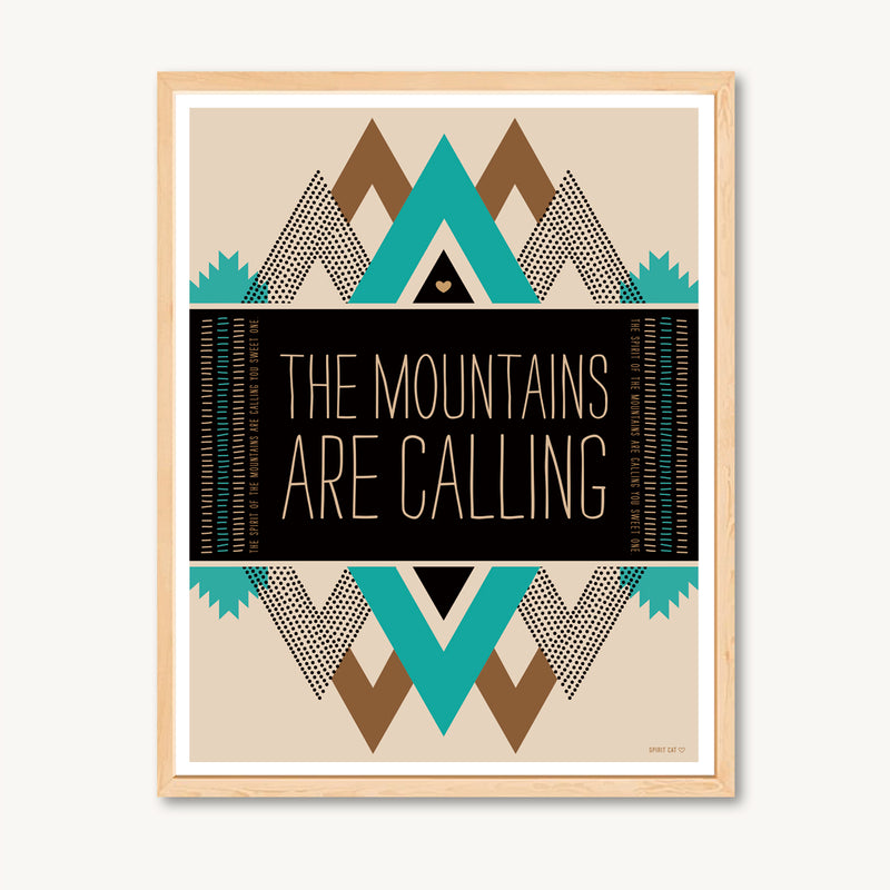 Geometric mountains art print, spiritual and inspirational messages, modern art, turquoise and tan, neutral colors