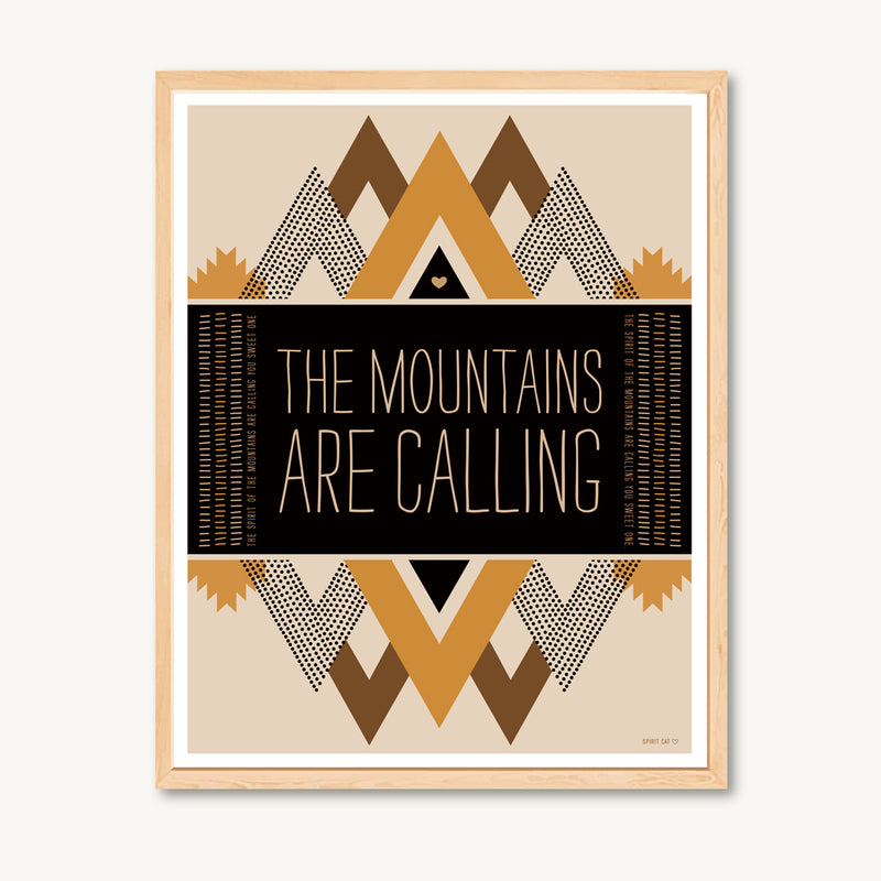 Geometric mountains art print, spiritual and inspirational messages, modern art, gold and tan, neutral colors