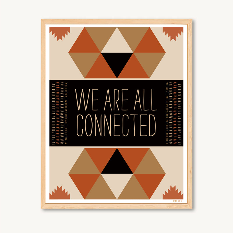 Art print with geometric shapes and inspirational, spiritual messages, red and tan, shamanism