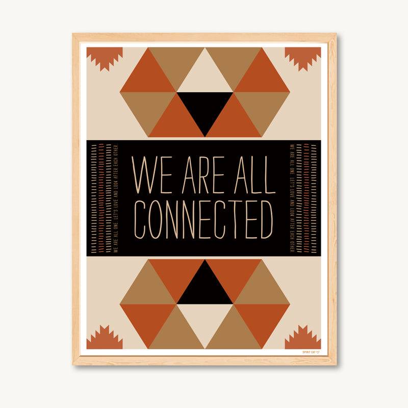 Art print with geometric shapes and inspirational, spiritual messages, red and tan, shamanism
