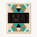 Art print with geometric shapes and inspirational, spiritual messages, turquoise and tan, shamanism