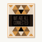 Art print with geometric shapes and inspirational, spiritual messages, golden yellow and tan, shamanism