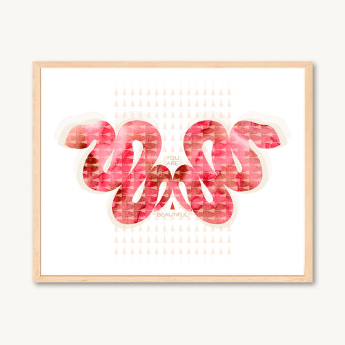 Pink and red snake watercolor art print