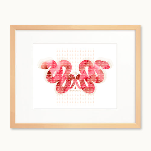 Pink and red snake watercolor art print