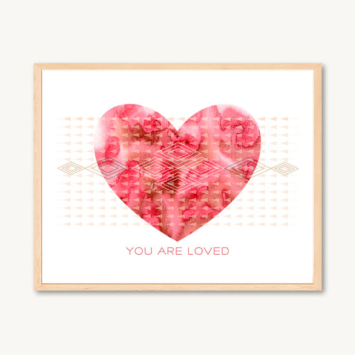 Pink and red heart watercolor art print